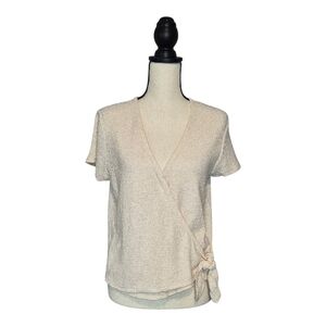 Madewell Top Cream Faux Wrap Semi Cropped Side Tie Short Sleeve Women's Size L